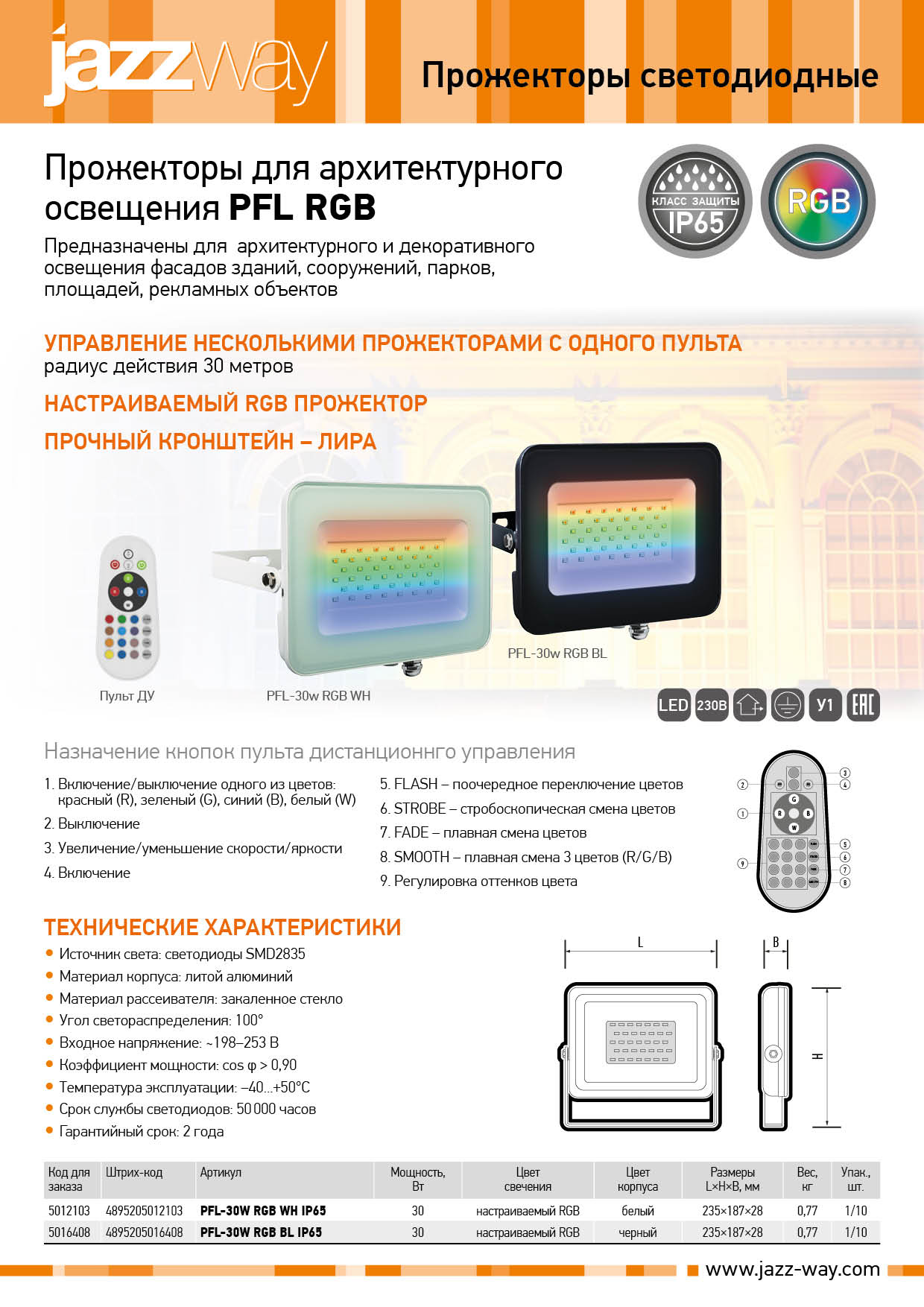 Прожектор светодиодный PFL RGB