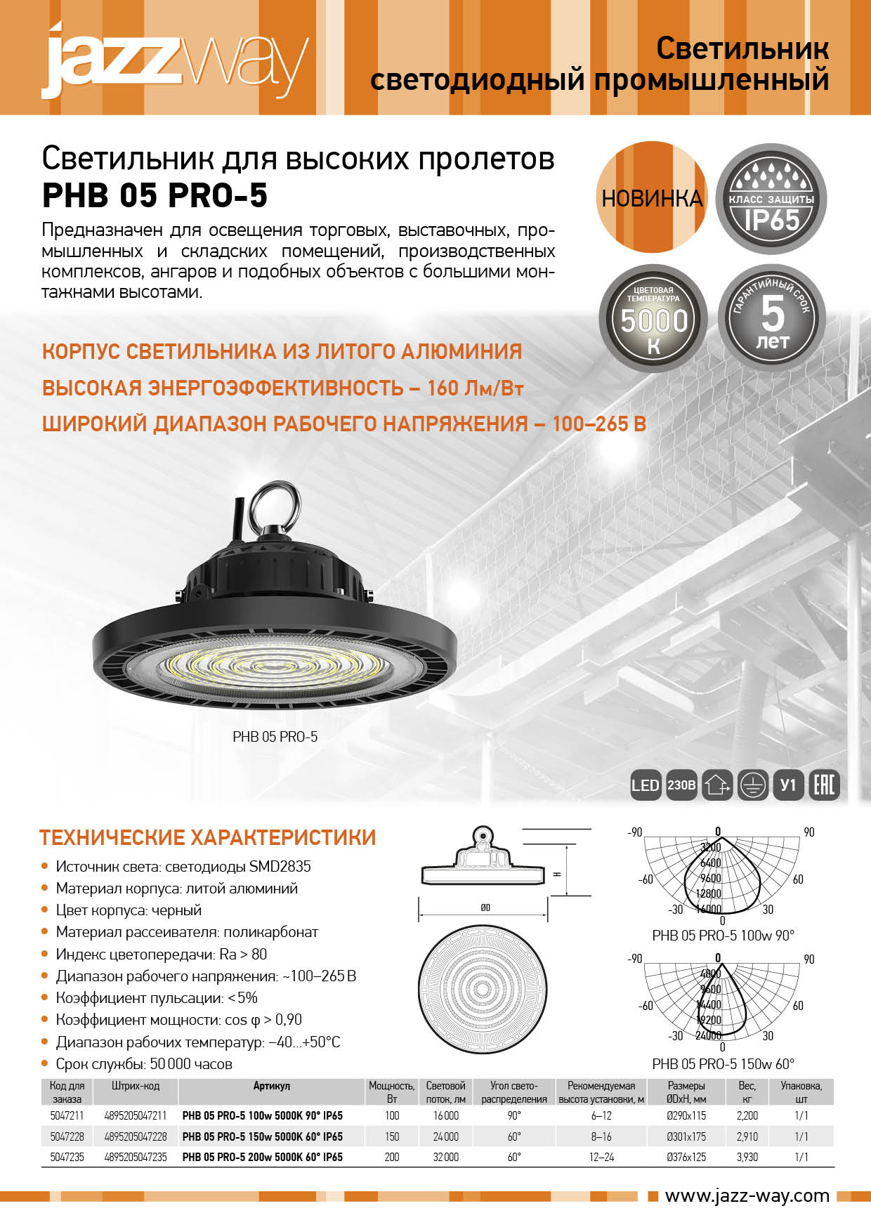 Светильник для высоких пролетов PHB 05 PRO-5