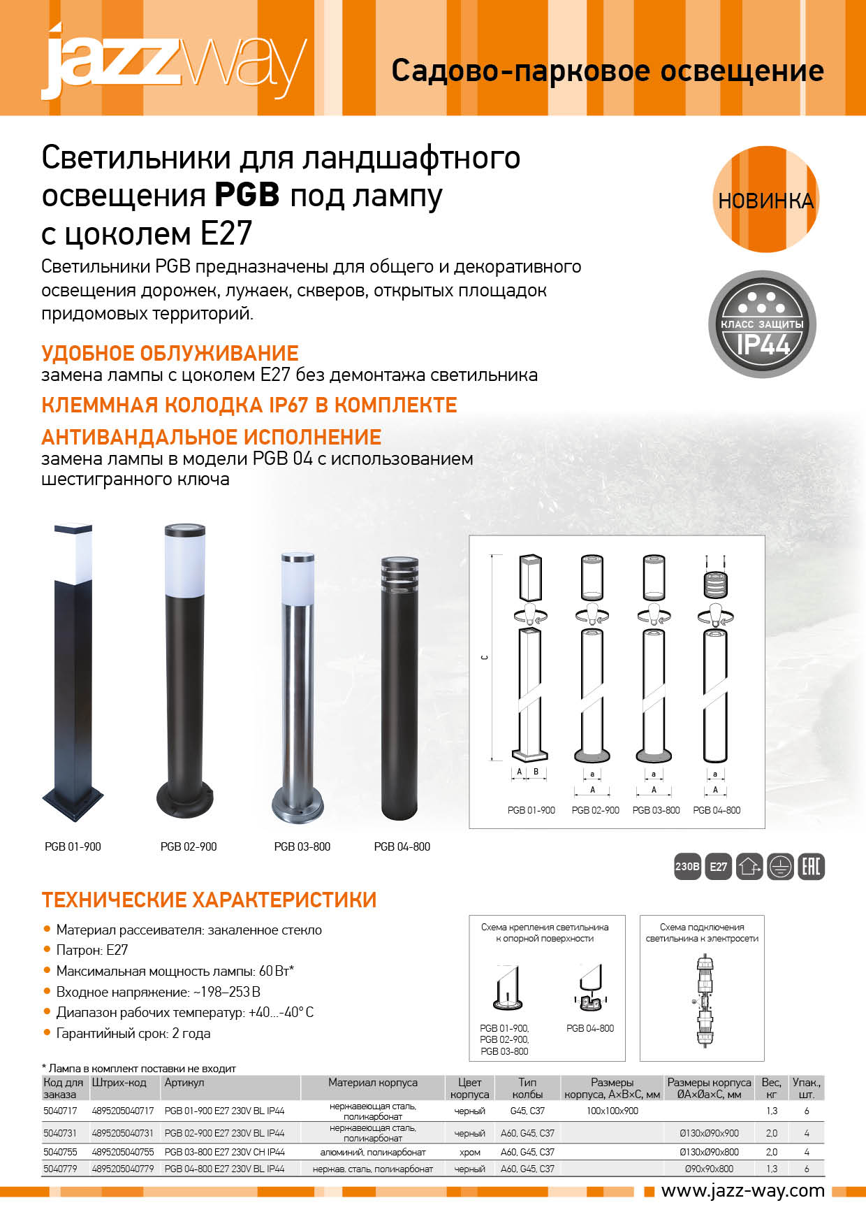 Светильники для ландшафтного освещения PGB под лампу с цоколем E27