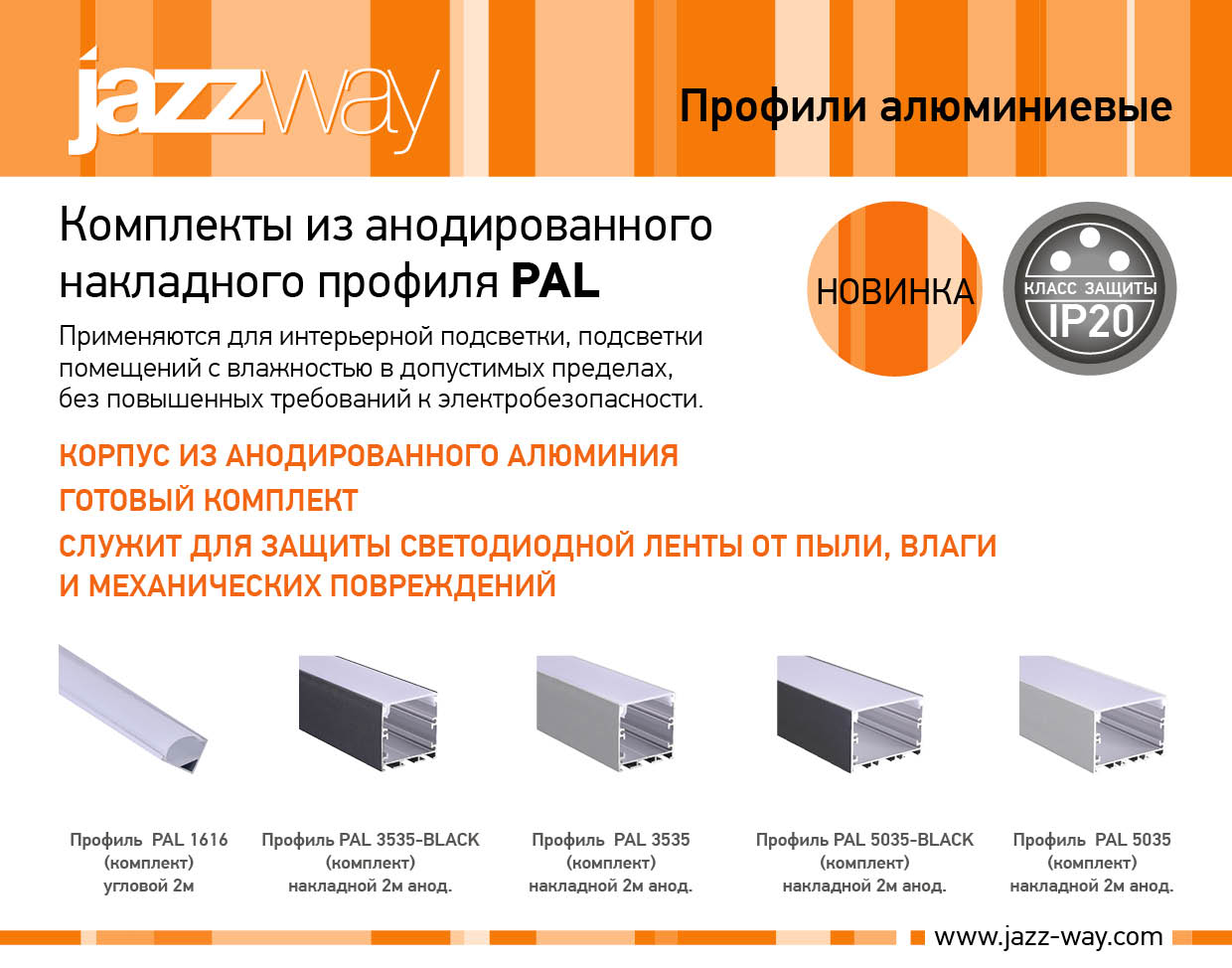 Комплекты из анодированного накладного профиля PAL в черном цвете