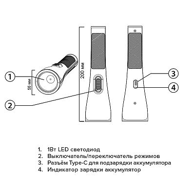 Фонарь ручной  Accu2-L1W-bk
