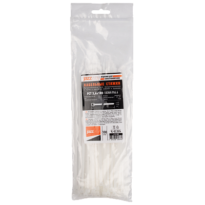 Кабельная стяжка PCT 3,6x180-100WH PA6.6 Jazzway (100 шт/уп) 