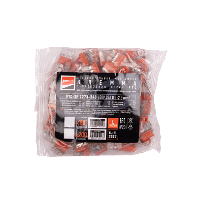 Клемма монтажная СМК PTC-3P 2273-243 450V 32A 0,5-2.5 mm2 / 100 шт./ Jazzway