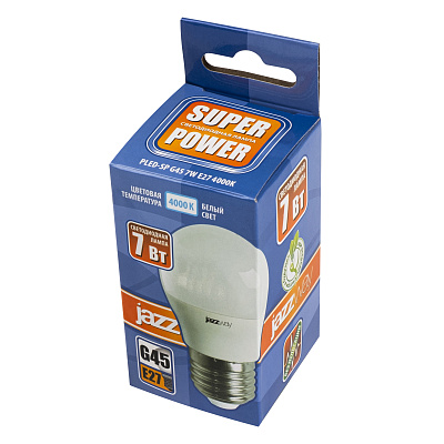 Лампа светодиодная PLED- SP G45 7w E27 4000K 230/50 Jazzway 