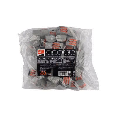 Клемма монтажная СМК PTC-3P 222-413 450V 32A 0,08-2,5(4.0)mm2 /50шт./Jazzway 