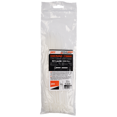 Кабельная стяжка PCT 3,6x200-100WH PA6.6 Jazzway (100 шт/уп)