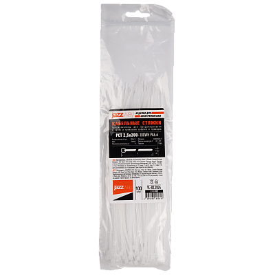 Кабельная стяжка PCT 2,5x200-100WH PA6.6 Jazzway (100 шт/уп) 